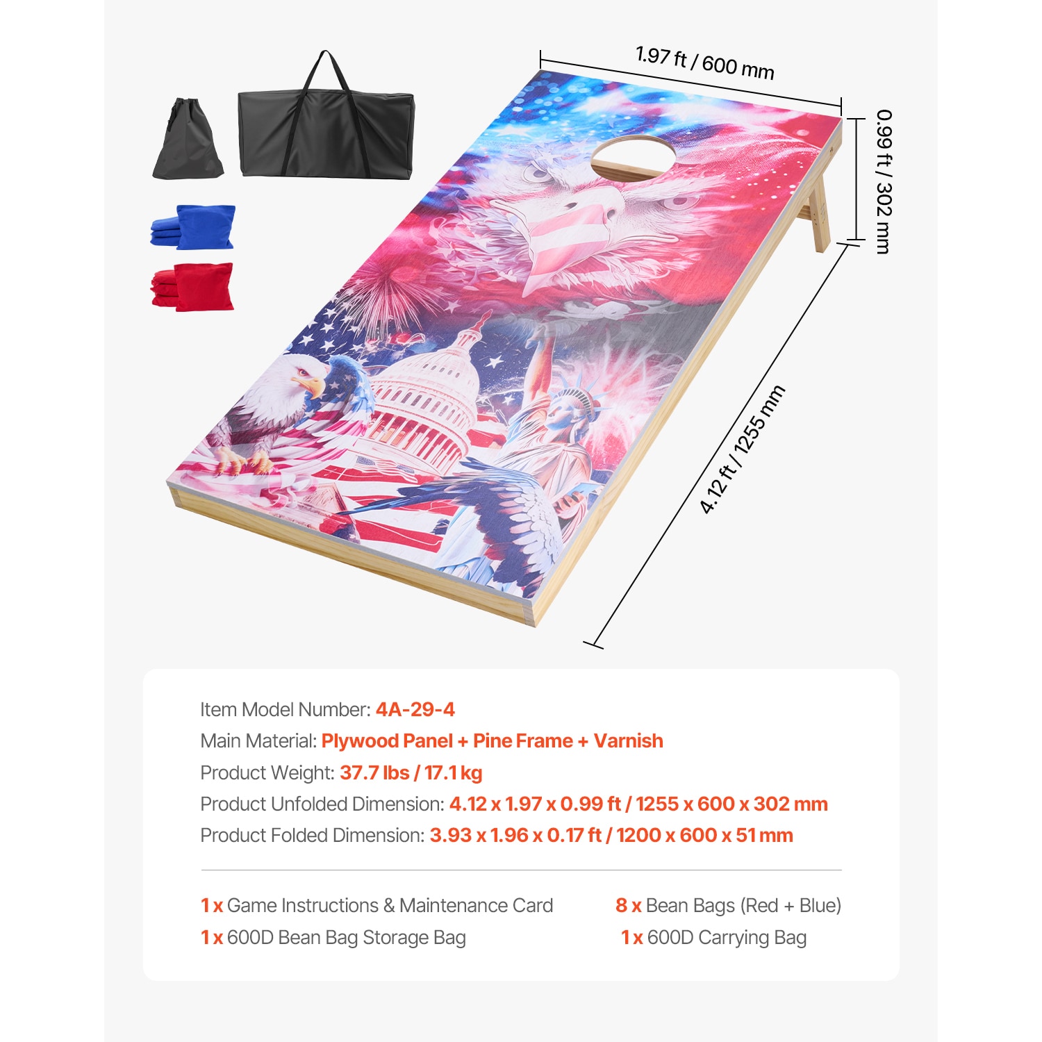 4x2ft Cornhole Set Portable Corn Hole Toss Game Board Wood 8 Bean Bag Carry Case_voghion.com
